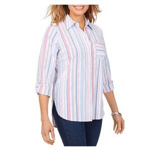 FOXCROFT Womens White Upf 50 Sun Protection Seersucker Sleeve Tunic Top 4